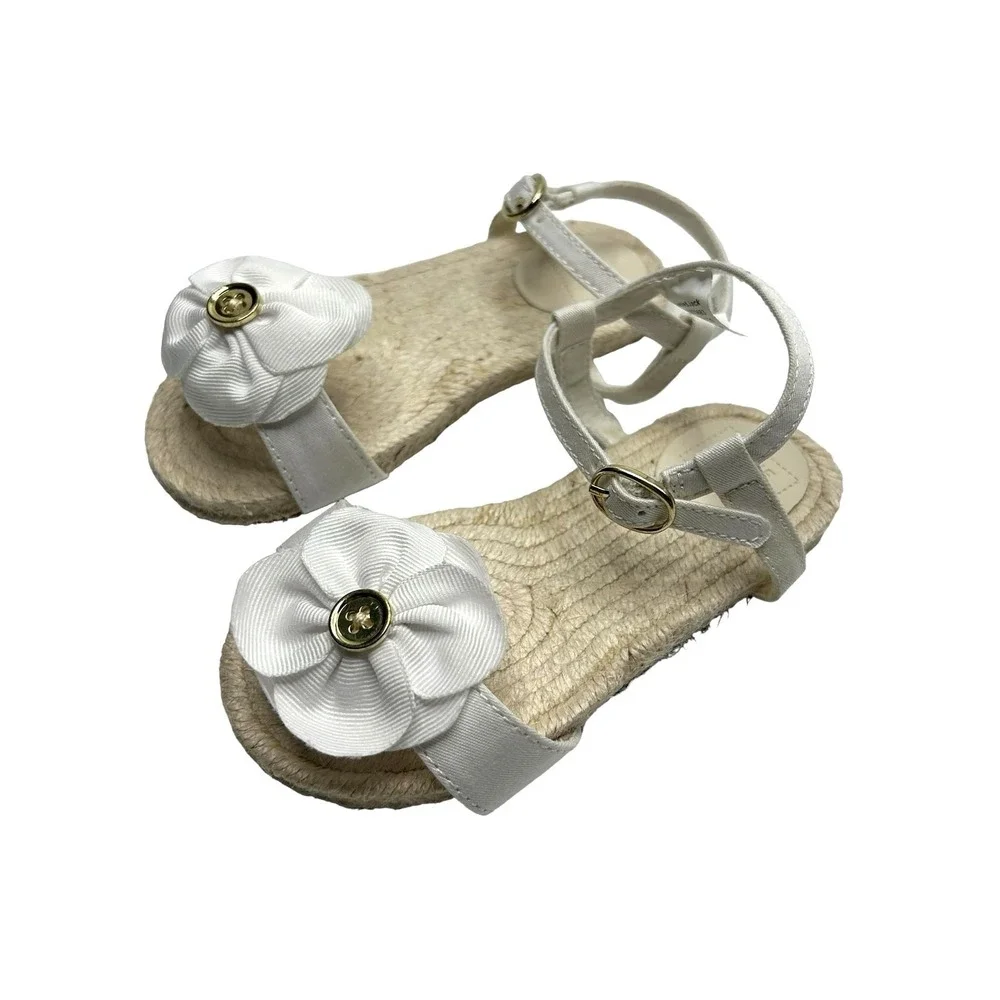 Janie‎ and Jack Toddler Girls Sandals Size 6 White Flower Jute Espadrille